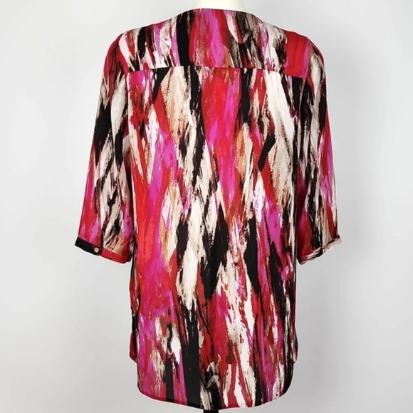 ⭐️3/ $30⭐️ Brody Myles Multi Pink Black 3/4 Length Sleeves V Neck Top Size M - Picture 3 of 13